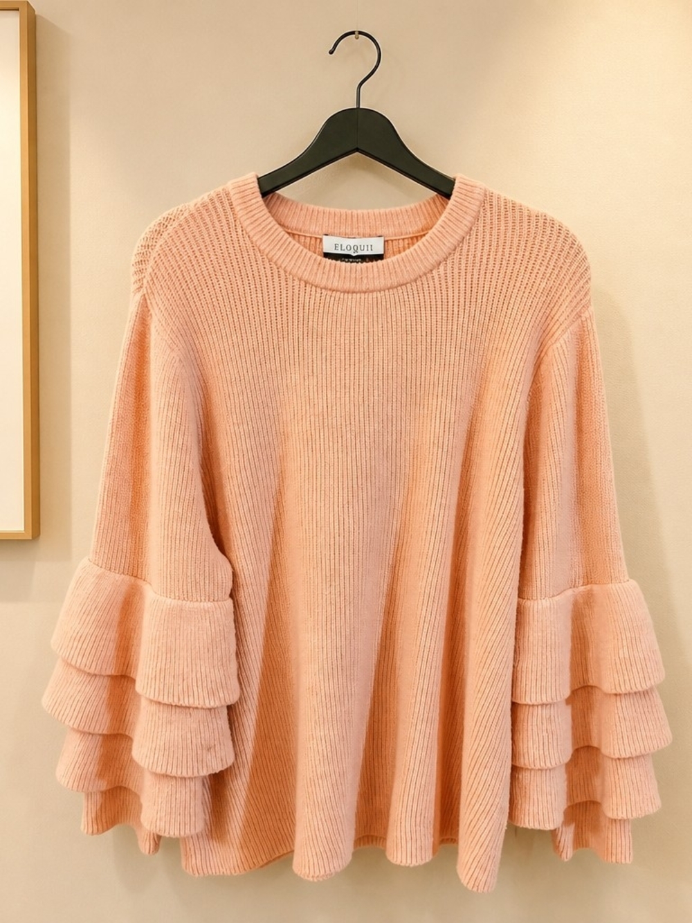 ELOQUILL Elements Plus Size 22/24 Peachy Pink Ruffle Bell Sleeve Sweater NWT - Picture 5 of 16